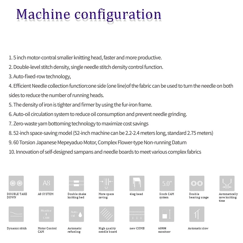 Multi Gauge 52/60/72/80inch High Speed Flat Knitting Machine for Collar School Uniform Jersey Scarf Sweater Cuff Shoe Upper Cardigan